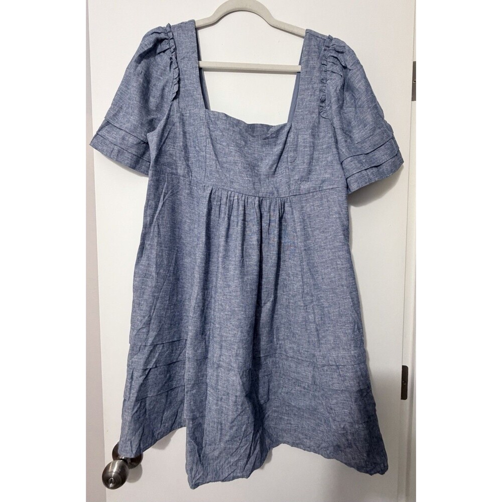 Draper James Chambray Dress M Blue Cottagecore Pockets Coastal Linen Blend